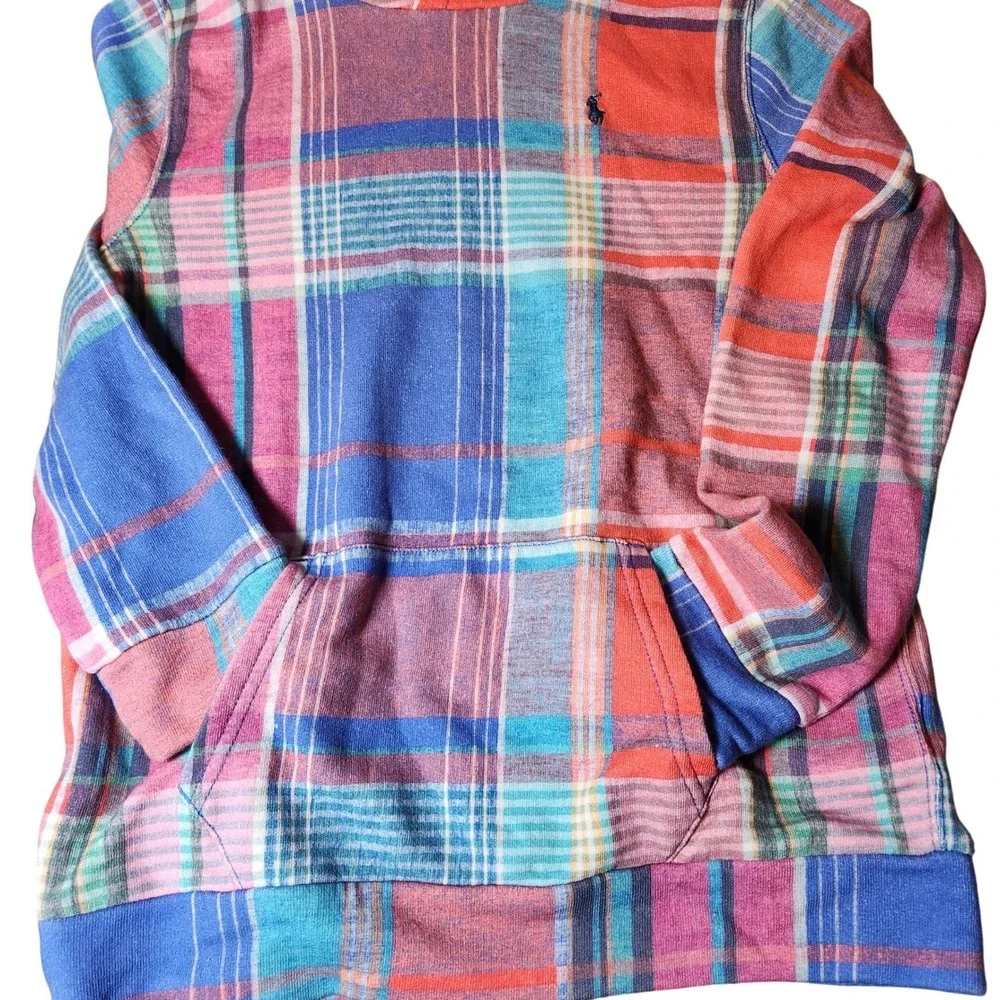 Polo Ralph Lauren Multi-Plaid Pullover Hoodie Youth XL 16 Bright Colors Girl New